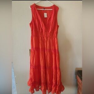 Cal Style 2x Maxi Lace Ruffle Boho Lined Event Occasion Peasant Dress